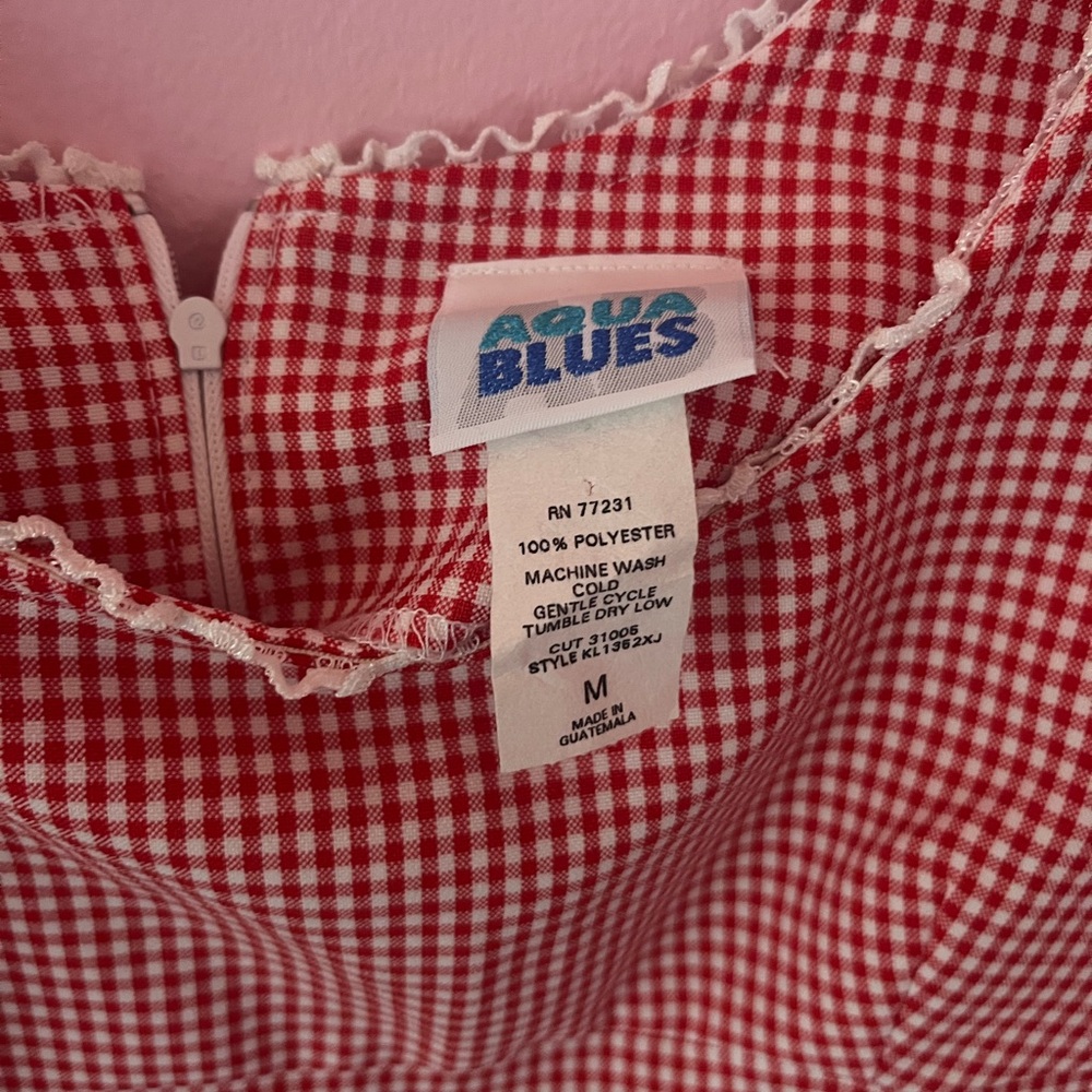 Aqua blues Gingham Ruffle Lace 90s Mini Dress Gilmore Girls Buffy Paper Tag - Picture 5 of 6